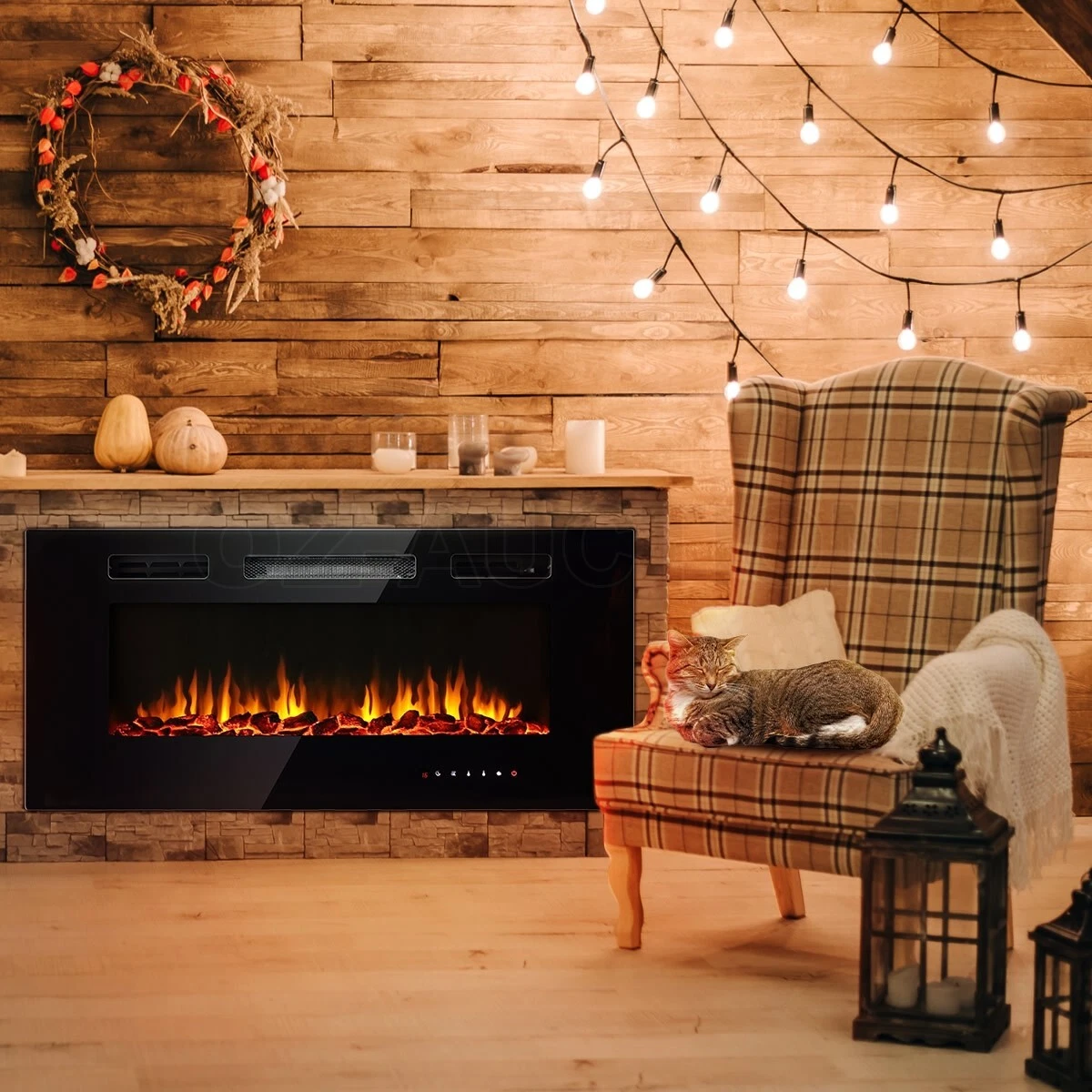 Maxkon 100cm Electric Fireplace Heater Wall Recessed Mounted 900/1800W 5  Flame | eBay