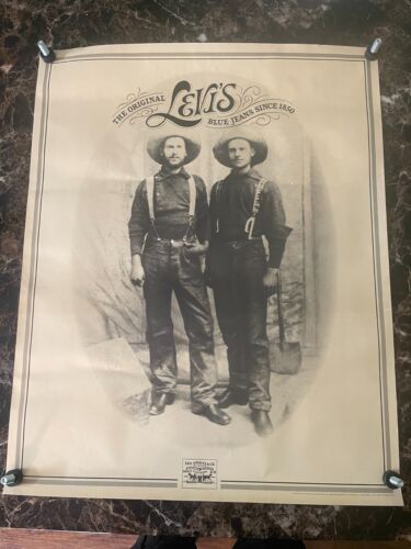 Vintage 1983 Levis Blue Jeans Cowboy Miners Western Dealer Poster 24" x 30"