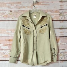 H Bar C Ranchwear El Dorado Collection Vintage Western Shirt 34 Beige Pearl Snap