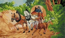 Goblen Gobelin Needlepoint Canvas Complete Kit Horse Racing Covered Wagon New