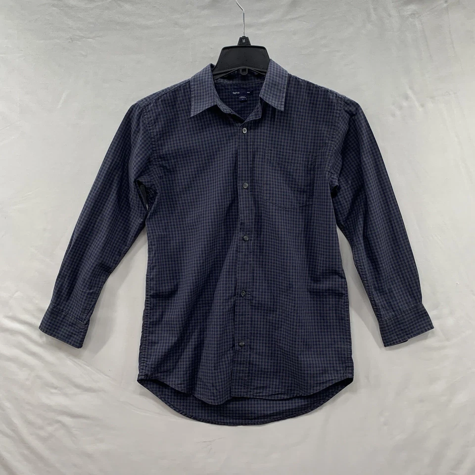 GAP KIDS Boys Blue Beige Classic Gingham Plaid Long Sleeves Button Up Shirt (XL) - Image 4 of 4