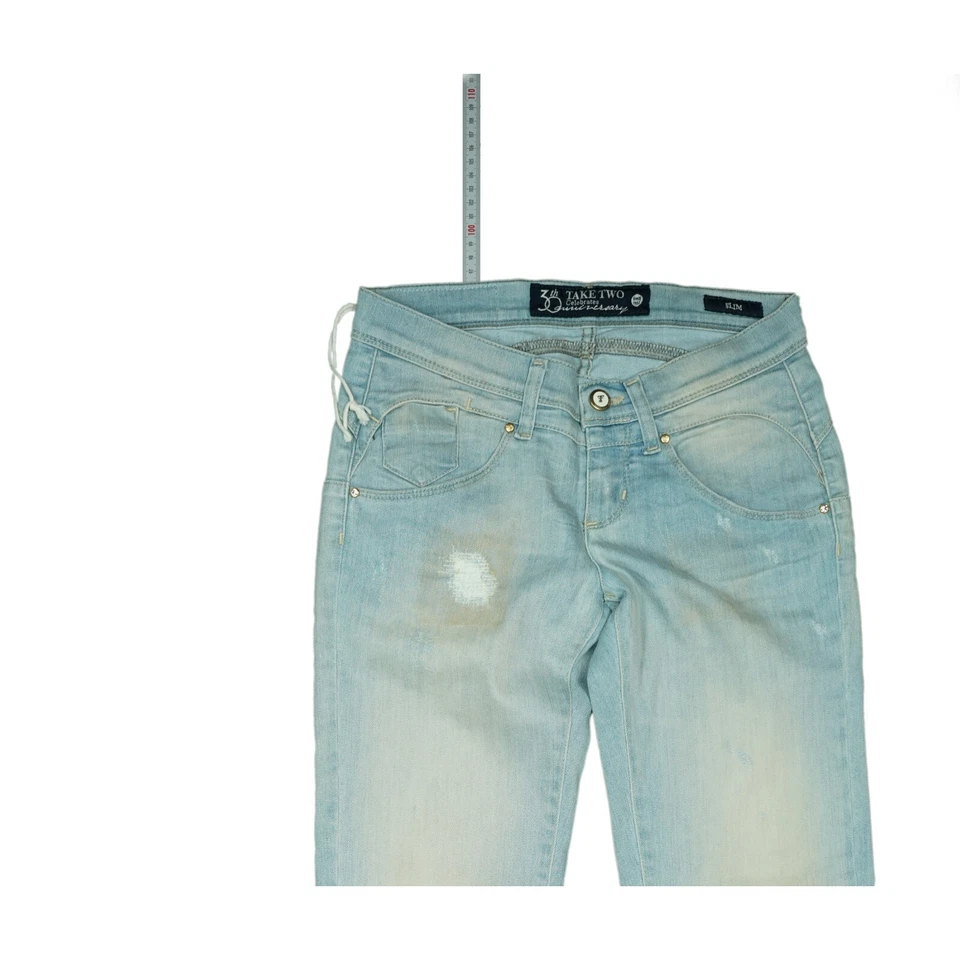 Take Two Daphne Slim Jeans Hose used dirty Look destroyed W24 L30 Hell Blau NEU. - Bild 2 von 4