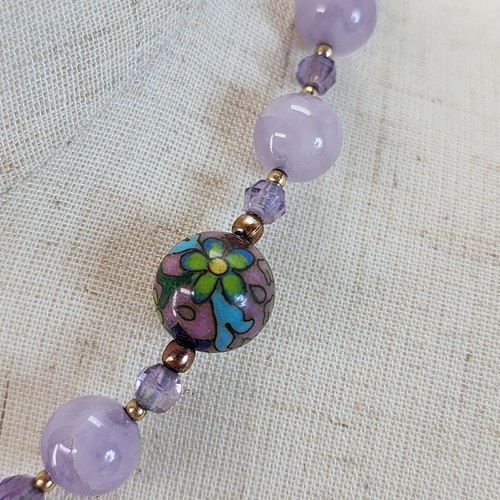 Vintage Amethyst Floral Round Cloisonne Beaded Strand Necklace 17" - Picture 9 of 10