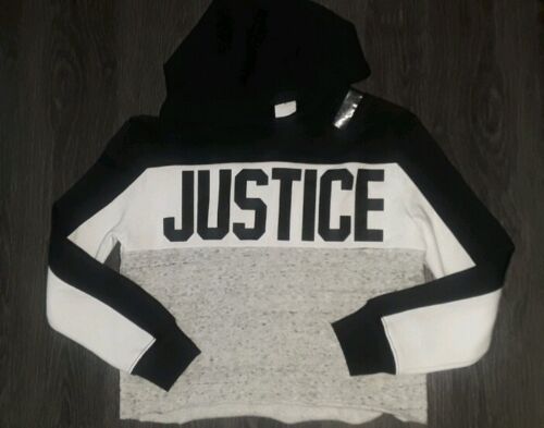 Girls justice colorblock cropped logo hooded pullover new black/ grey size 8 - Picture 1 of 2