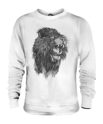 ROARING LION SKETCH UNISEX BEDRUCKTER PULLOVER OBERTEIL GROSSE KATZE KÖNIG DER TIERE