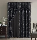 Jacquard Window Curtain Panels Set wAttached Valance Sheer Backing 2Tassels 63''