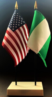 1 American & 1 Country Miniature Rayon 4''x6'' Desk Flag Set and White 2-Hole Base