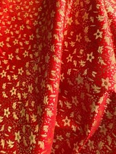 Red with Gold Small Flowers - Faux Silk Brocade Jacquard Fabric