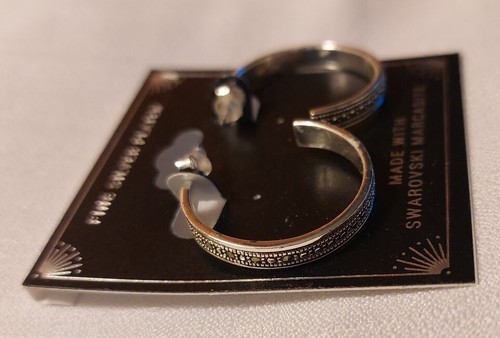 Genuine Marcasite Hoop Earrings in Silver-Plated - Picture 3 of 5
