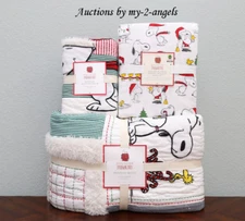 Pottery Barn Kids PEANUTS HOLIDAY Twin Quilt + Sham + Sheet Bedding Set *Snoopy
