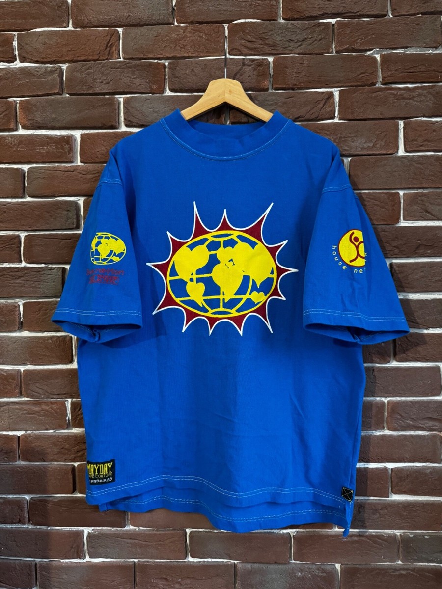 90s MayDay Bad+Mad Love Parade rave vintage long Techno tee L Blue