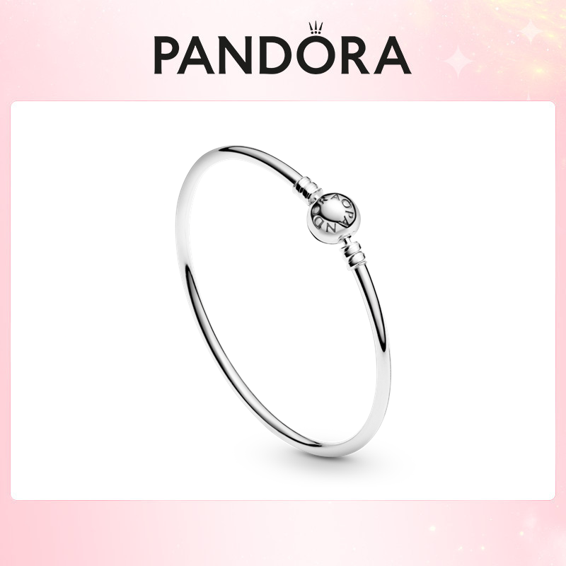Authentic PANDORA Embossed Ball Clasp Bangle Bracelet 590713