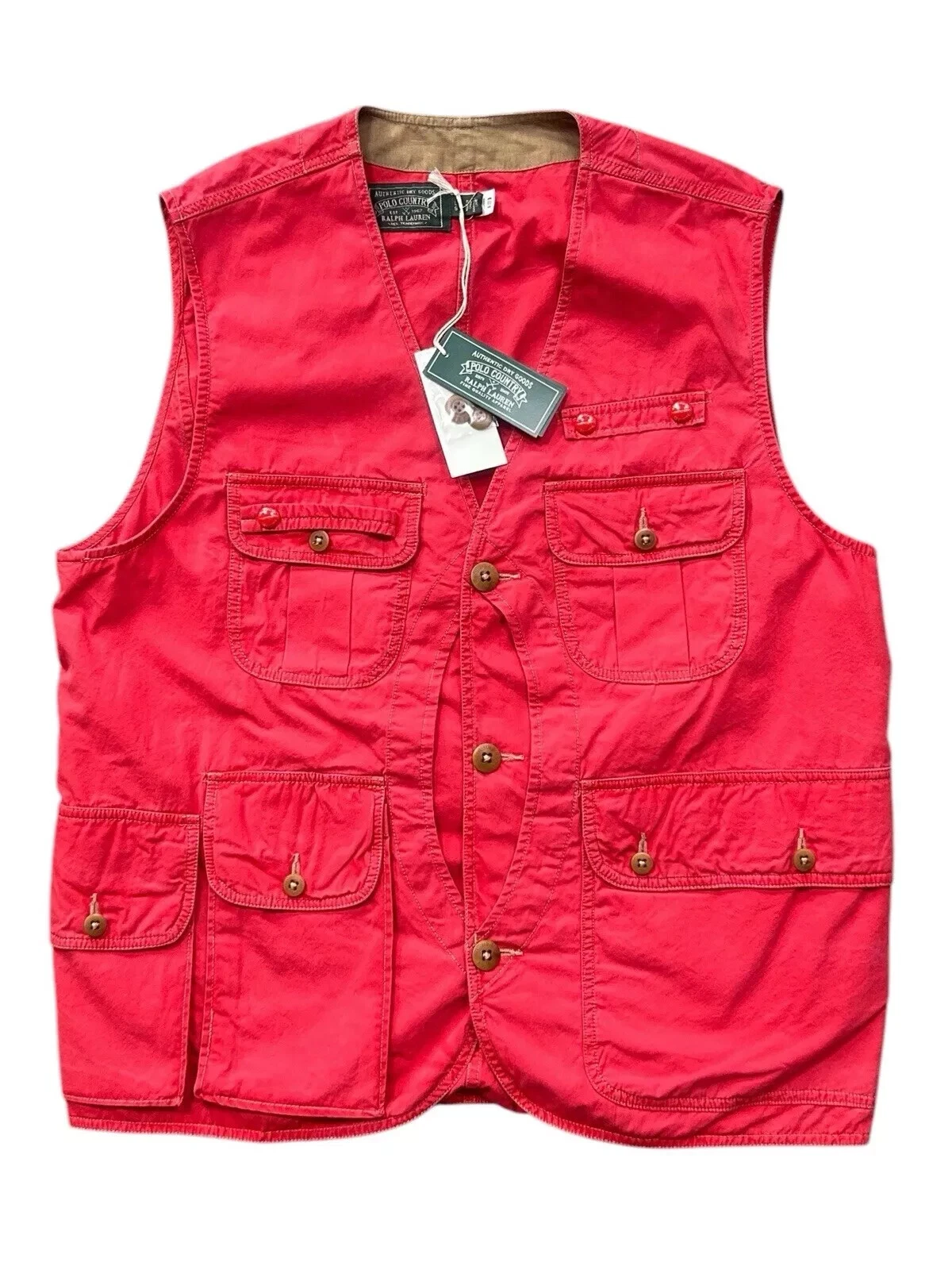 Polo Country Ralph Lauren Gilet Body Warmer Fishing Vest Canvas Cotton Red sz L