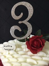 Silver Rhinestone Number Cake Topper 3 Three Birthday Anniversary 120mm / 12cm