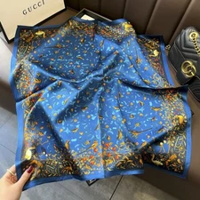 100% Mulberry Silk 27" Square Scarf Women Neckerchief Wrap Flower Birds Pattern