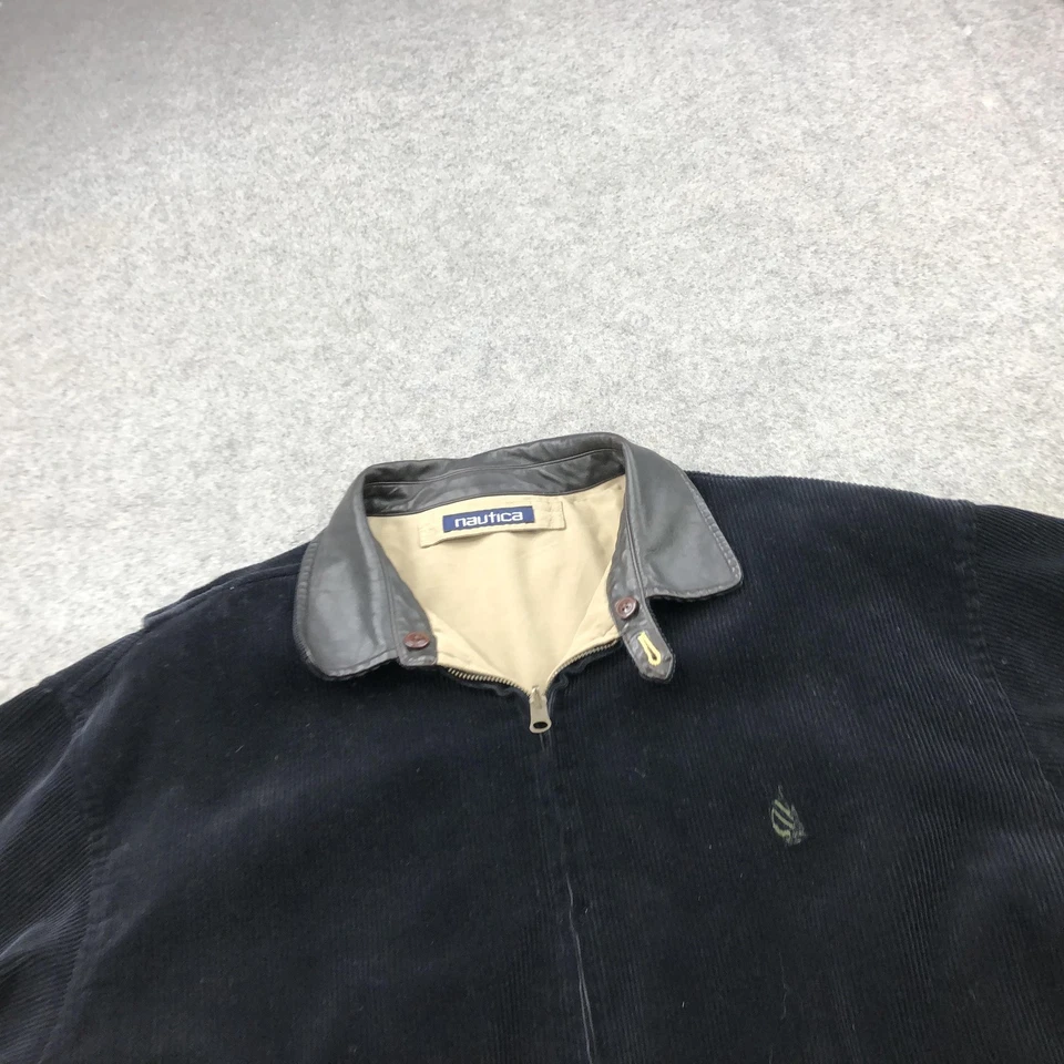 Jaqueta Náutica Masculina Vintage XL Azul Marinho Bronzeado Veludo Reversível Zíper Completo Bombardeiro Anos 90 - Imagem 3 de 4