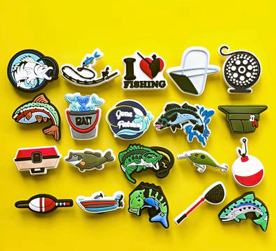 20PCS Fishing Croc Charms, Fish Jibbitz Shoe Charms for Crocs, Angler Accessorie