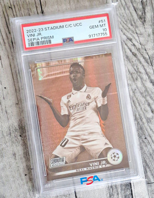 Topps Stadium Club Chrome UCC 2022-23 Vini Jr #51 Sepia Prism /75 PSA 10 Madrid