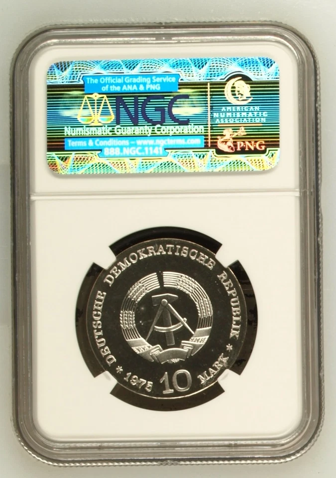 1975 East Germany Silver 10 Ten Mark, PROOF, 1040 mintage NGC PF 66 ULTRA Cameo - Image 4 of 4