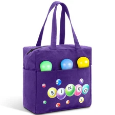Windyun Bingo Bags with 10 Pockets for Daubers Zipper Tote Bag Purple