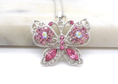 Pink Array Austrian Crystal Butterfly Women's Necklace Pendant