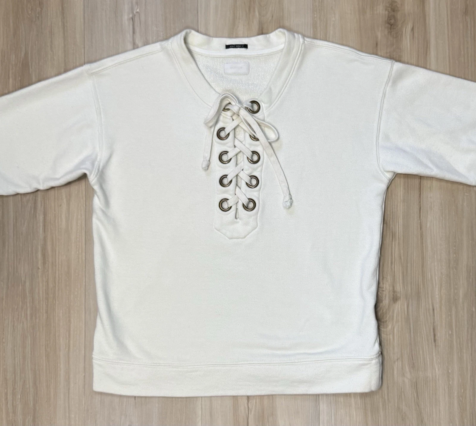 OFF WHITE Maglione maglione mamma jeans top felpa rivetti stringati avorio bianco sporco taglia XS
