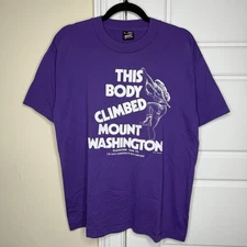 VTG 1991 THIS BODY CLIMBED Mount Washington T Shirt Large Purple New Hampshire