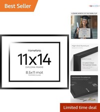 11x14 Black Metal Diploma Frame with Mat for Certificates Wall Mount