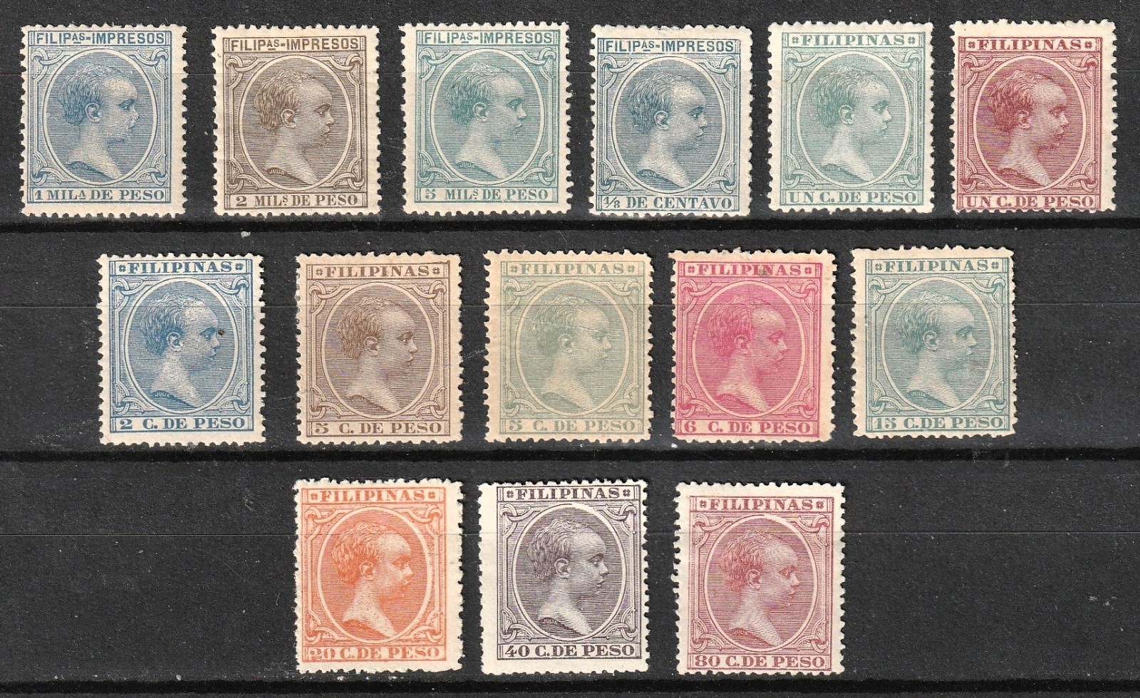 Filipinas Epañolas edf nº112/30. Completa.Sellos nuevos con charnela MH.1896-97.