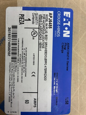 #ad Crouse Hinds APJ6485 4 Pole Circuit Breaker Plug $250.00