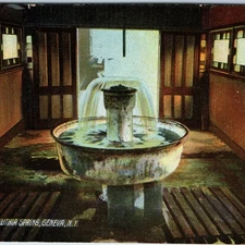 c1910s Geneva, NY Blue Label Lithia Spring Postcard Water Fountain Interior A84
