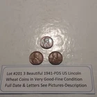 Lot #201 3 Beautiful Lincoln Wheats 1941-P 1941-D 1941-S VG-F See Pictures