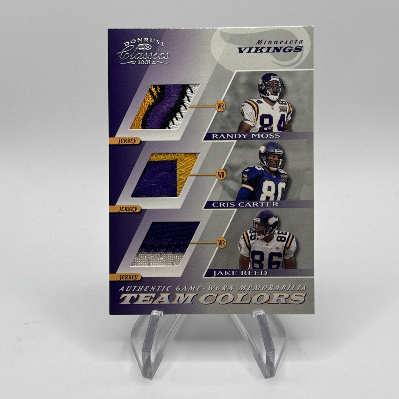 2001 Donruss Classics Team Colors Randy Moss Cris Carter Jake Reed Vikings Patch
