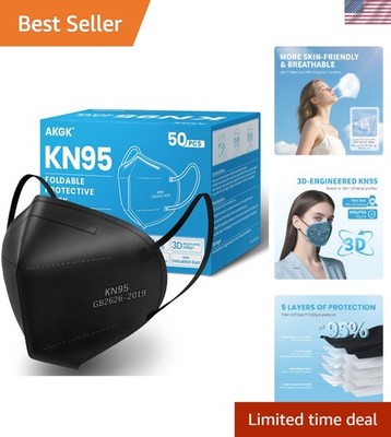 Comfortable KN95 Black Masks - 50 PCS Disposable, 95% Filtration Efficiency