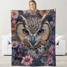Floral Owl Blanket for Girls , Flannel Realistic Nature Blankets Gifts, Bird ...