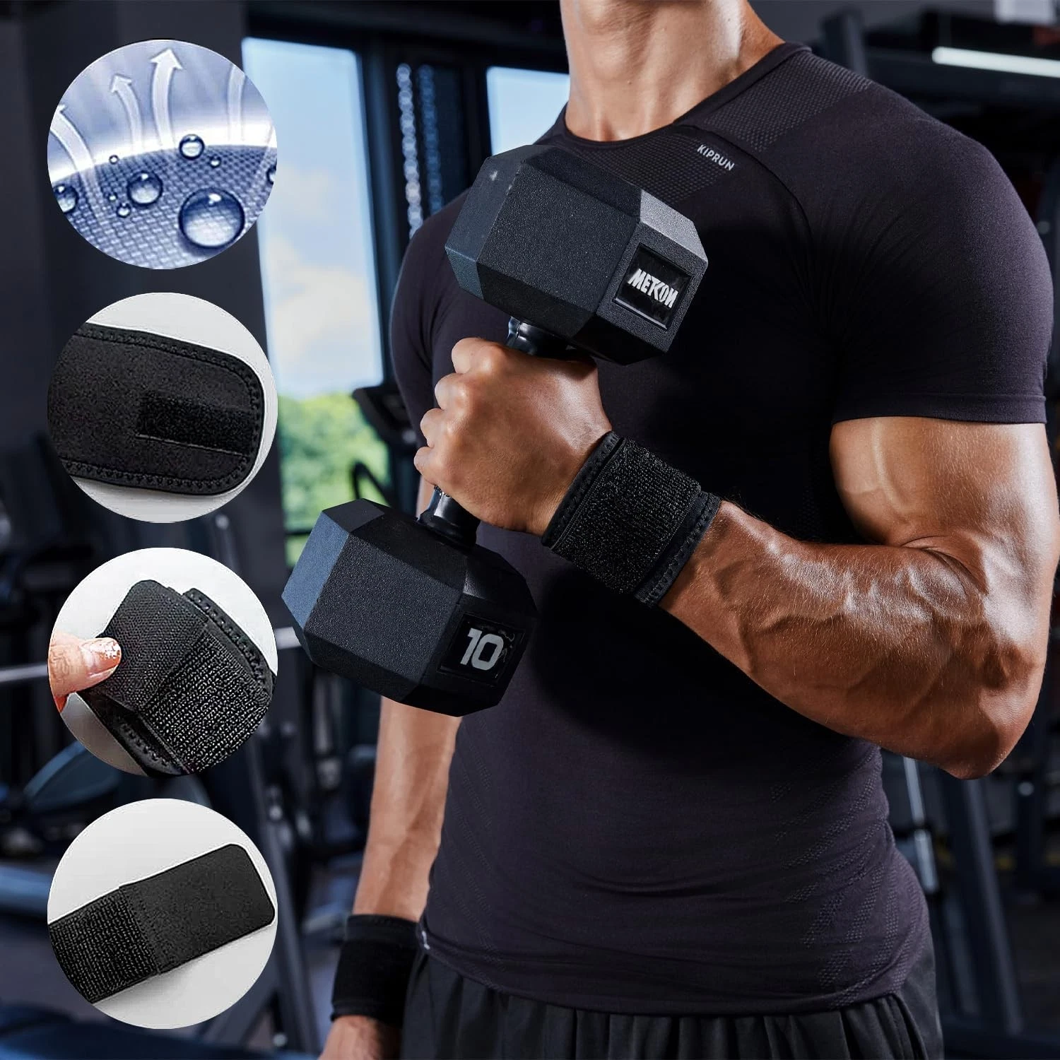 Paquete de 2 muñequeras ajustables para fitness image 8