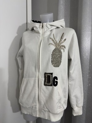 Dolce & Gabbana White Bling Pineapple Zip Hoodie Designer Made in Italy UK 10
