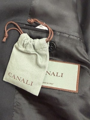 CANALI  New Label Solid Black Two Button Suit Jacket Size 44 L #254