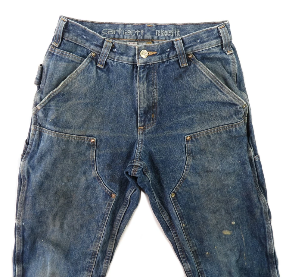 Pantalones de mezclilla CARHARTT US para hombre 28 x 28 resistentes flexibles de doble rodilla desgastados Foto 4 de 4