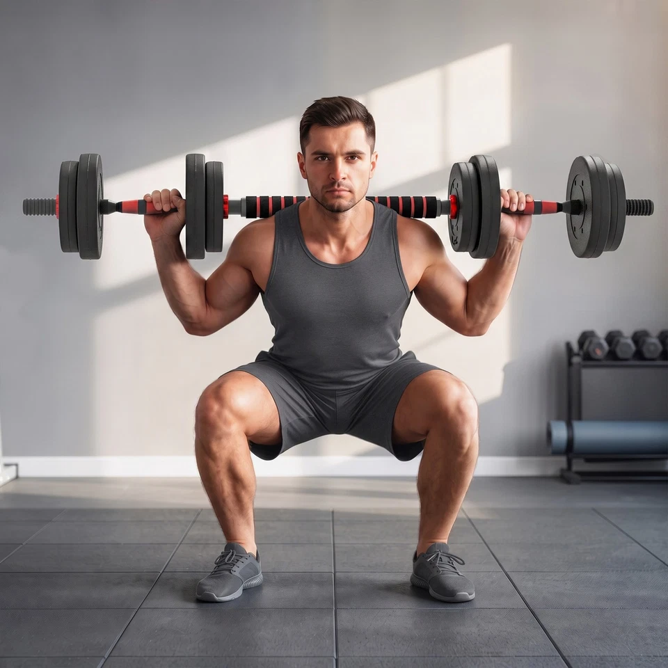 HOMCOM 15 kg Adjustable 2 in 1 Barbell Dumbbells Weight Set for Body Fitness, photo 2 of 5