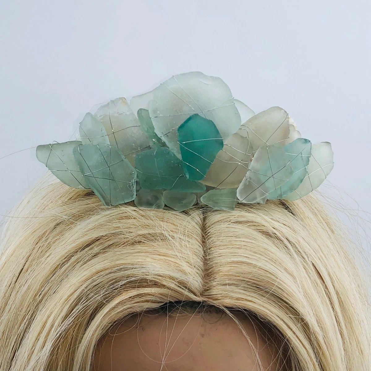 Handmade Real Sea glass Statement Tiara Comb Coastal Beach Surf