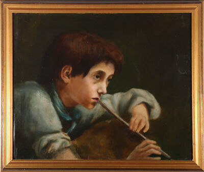 Early 20th Century Oil Boy With A Tin Whistle