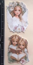 Lot of 2 Angels Young Girls Sisters Reading Flower SINGLE LAYER Embellishment236