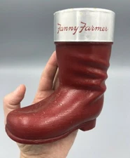 1940s RED SANTA BOOT Christmas FANNY FARMER Box WAX CANDY CONTAINER Vintage