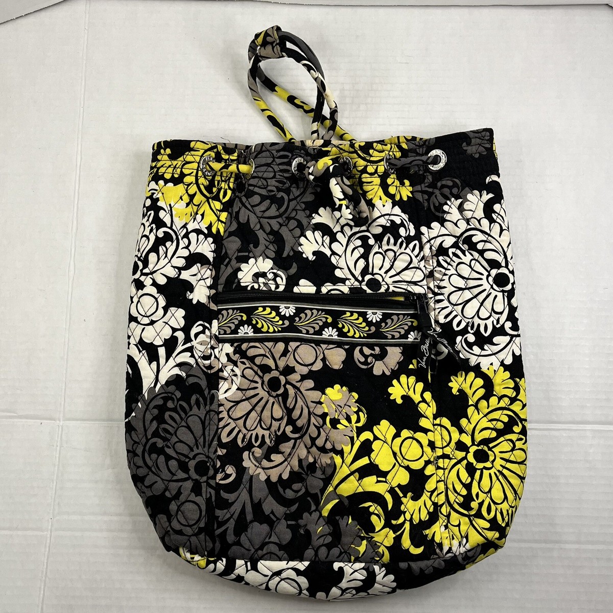 Vera Bradley Black Paisley Floral Drawstring Backpack Tote  display picture 1