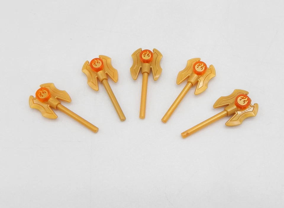 5x Lego Ninjago Zubehör - Doppelaxt goldfarben - Bild 1 von 2