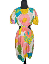 FLORA BEA NYC Wendi Mini Dress XL Cutouts Puff Sleeve Cotton Whimsy Mod Cheerful