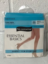 No Nonsense Vintage Essential Basics White Knee High NYY One Size Reinforced Toe