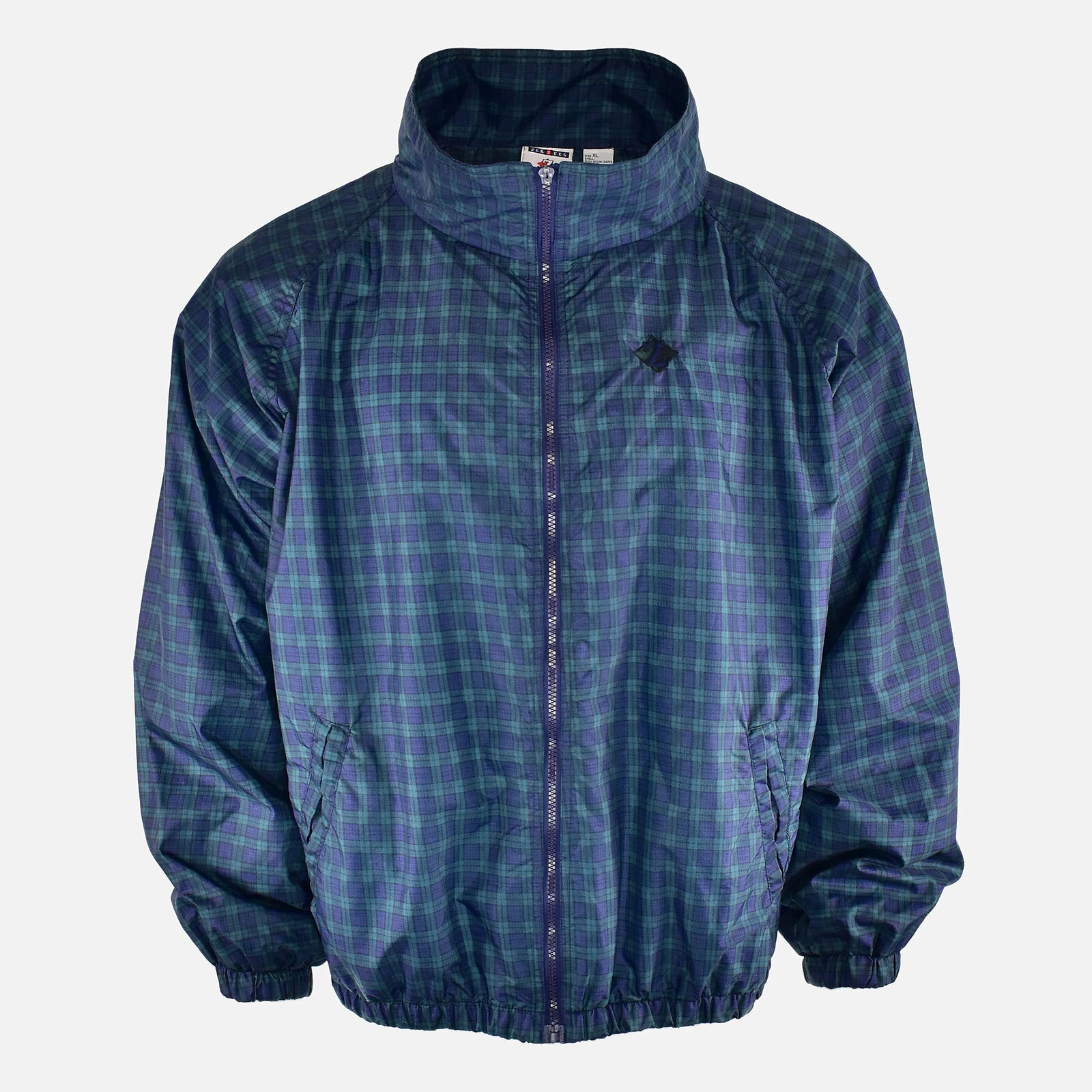 Vtg JERZEES Sportswear Green Plaid Water Resistant Adult Windbreaker Jacket - XL