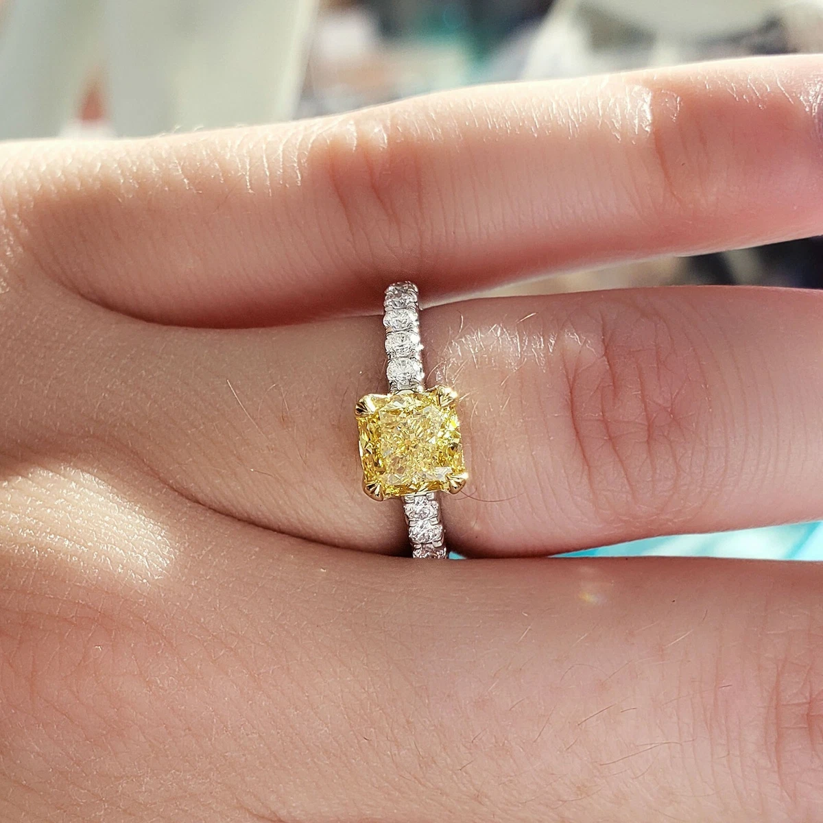 Canary cushion cut engagement rings sale
